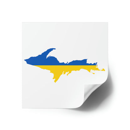 Michigan Upper Peninsula Square Sticker (w/ UP Ukraine Flag Outline) | Indoor/Outdoor