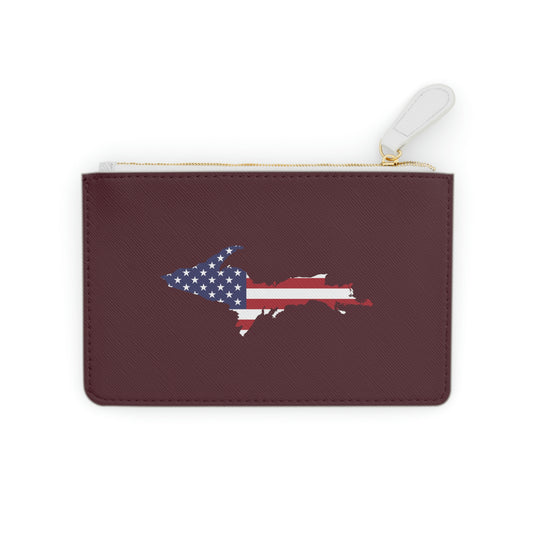 Michigan Upper Peninsula Mini Clutch Bag (Old Mission Burgundy w/ UP USA Flag Outline)