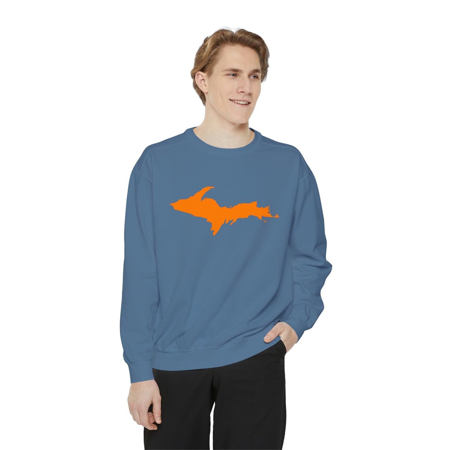 Michigan Upper Peninsula Sweatshirt (w/ Orange UP Outline) | Unisex Garment Dyed