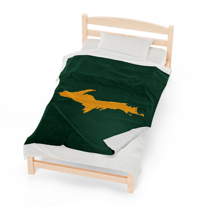 Michigan Upper Peninsula Plush Blanket (w/ Gold UP Outline) | Superior Green