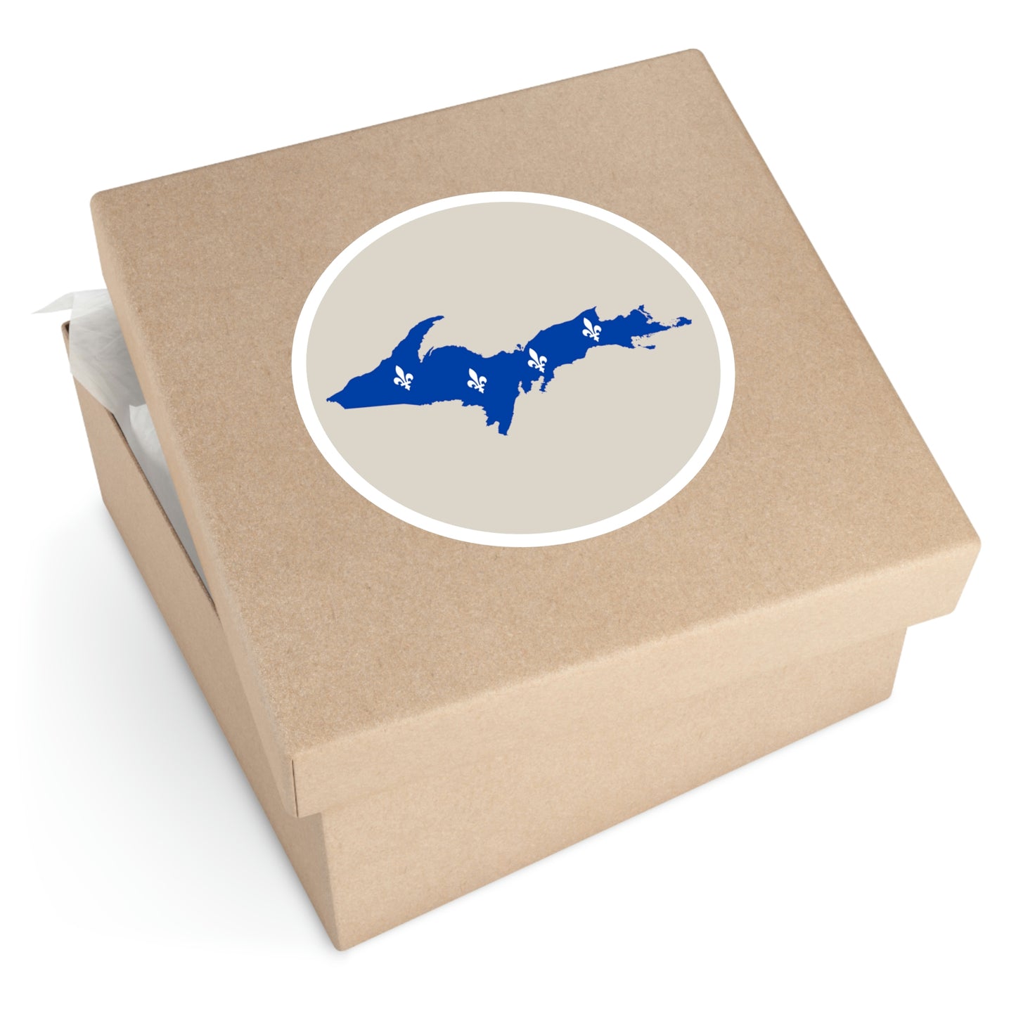 Michigan Upper Peninsula Round Stickers (Canvas Color w/ UP Quebec Flag Outline) | Indoor\Outdoor