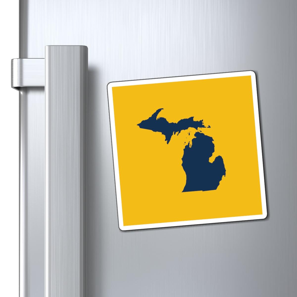 Michigan Outline Square Magnet | Gold and Navy Colors - Circumspice Michigan