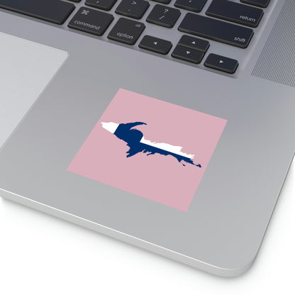 Michigan Upper Peninsula Square Sticker (Pink w/ UP Finland Flag Outline) | Indoor/Outdoor