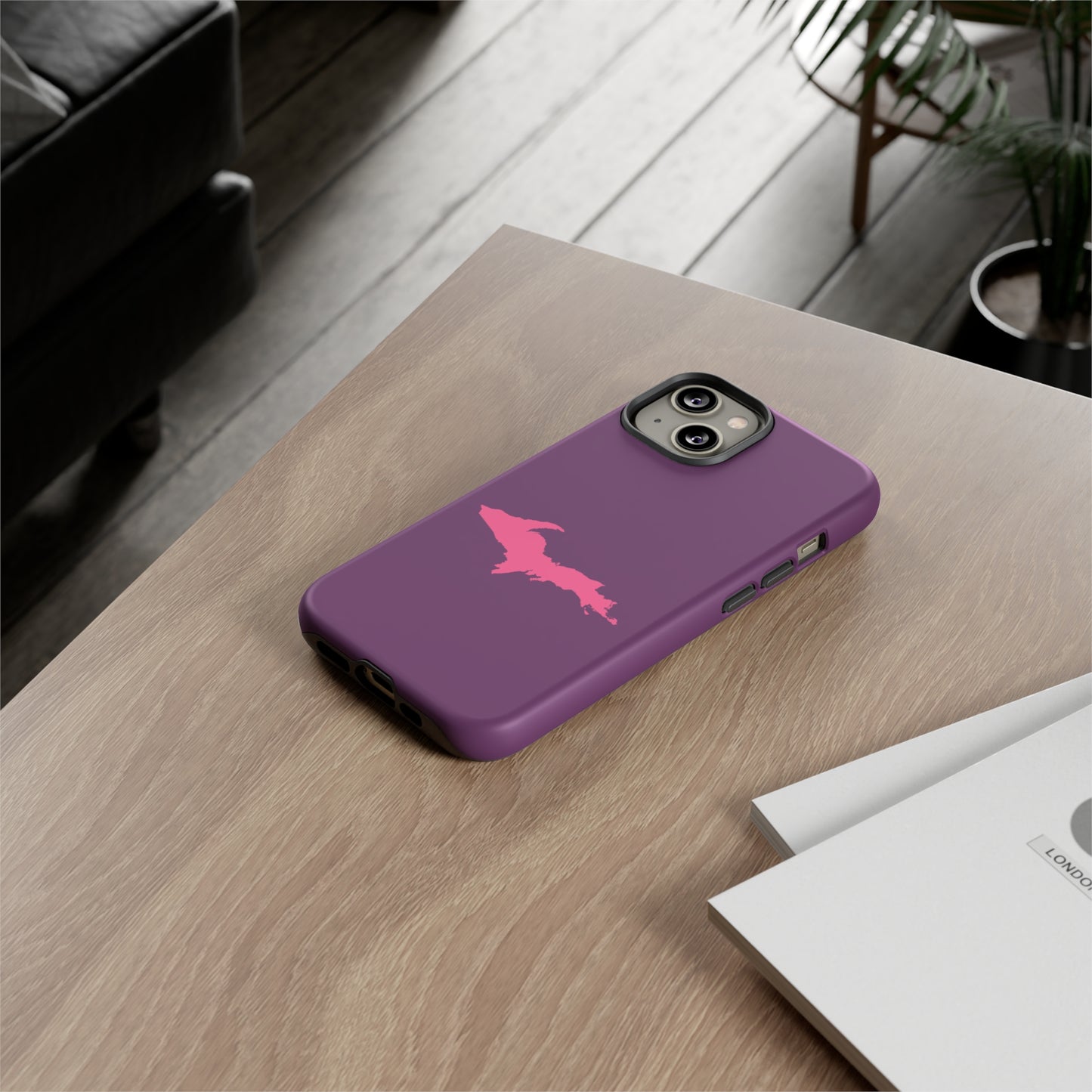 Michigan Upper Peninsula Tough Phone Case (Plum w/ Pink UP Outline) | Apple iPhone