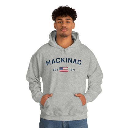 'Mackinac EST 1671' Hoodie (w/USA Flag Outline) | Unisex Standard