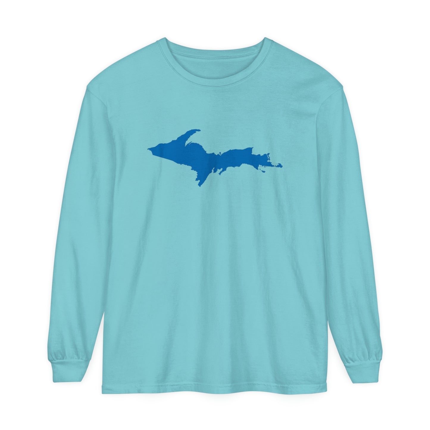 Michigan Upper Peninsula Garment-Dyed T-Shirt (w/ Azure UP Outline) | Unisex Long Sleeve