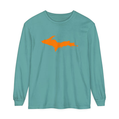 Michigan Upper Peninsula Garment-Dyed T-Shirt (w/ Orange UP Outline) | Unisex Long Sleeve