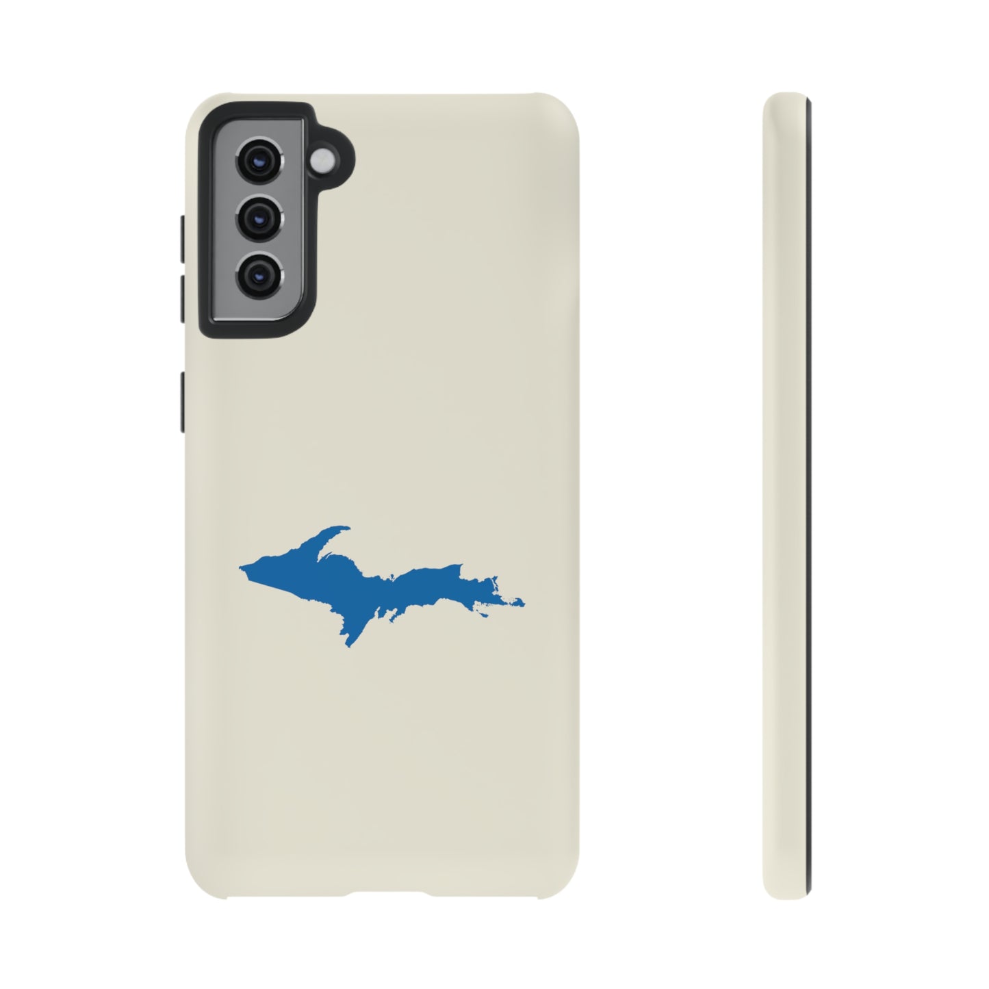 Michigan Upper Peninsula Tough Phone Case (Ivory Color w/ Azure UP Outline) | Samsung & Pixel Android