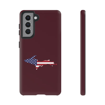 Michigan Upper Peninsula Tough Phone Case (Old Mission Burgundy w/ UP USA Flag Outline) | Samsung & Pixel Android