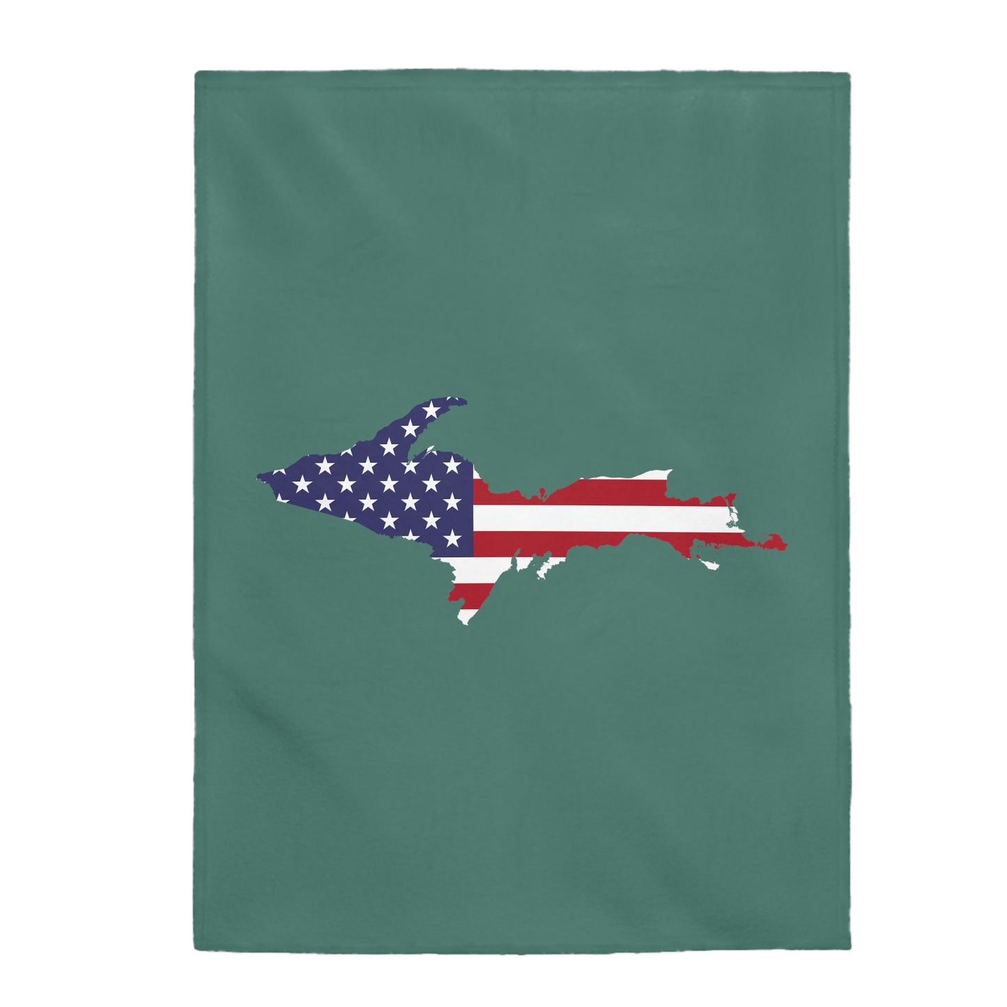 Michigan Upper Peninsula Plush Blanket (w/ UP USA Flag Outline) | Copper Green