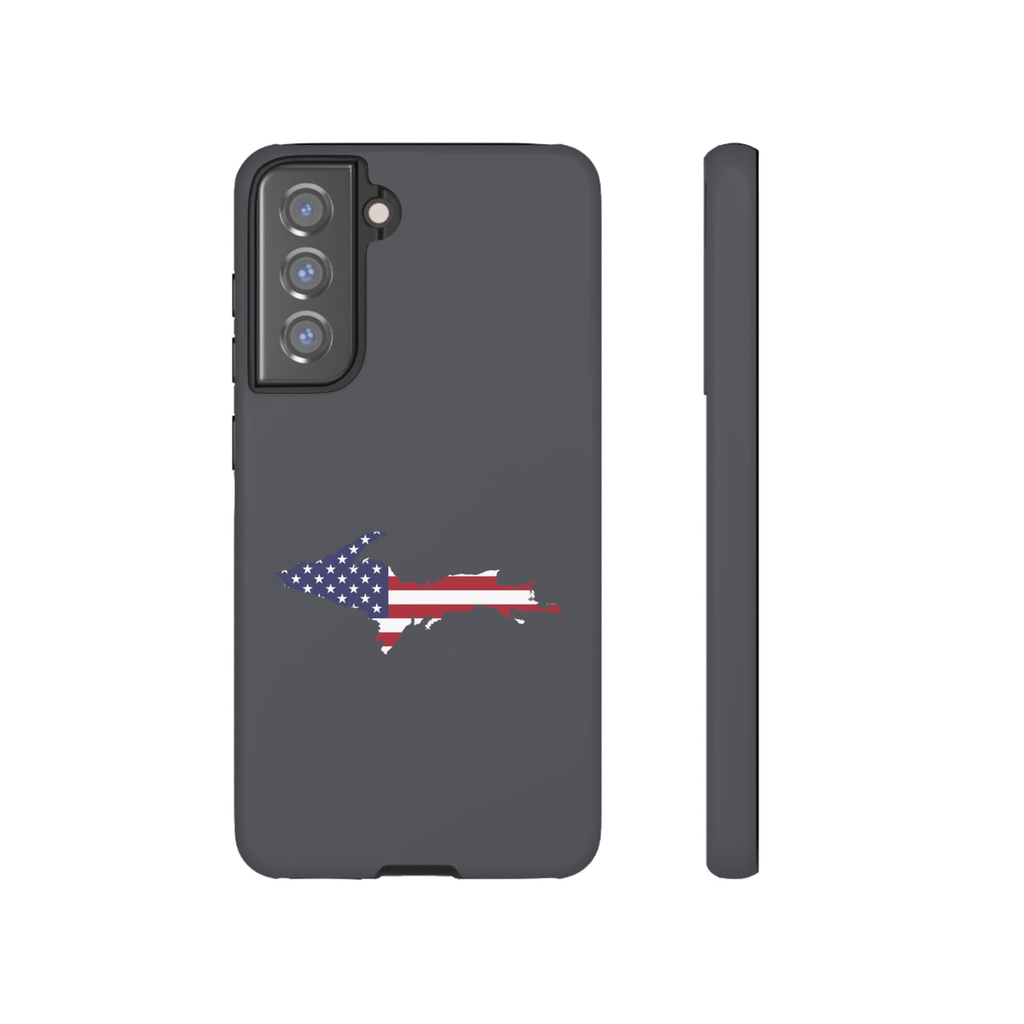 Michigan Upper Peninsula Tough Phone Case (Iron Ore Grey w/ UP USA Flag Outline) | Samsung & Pixel Android