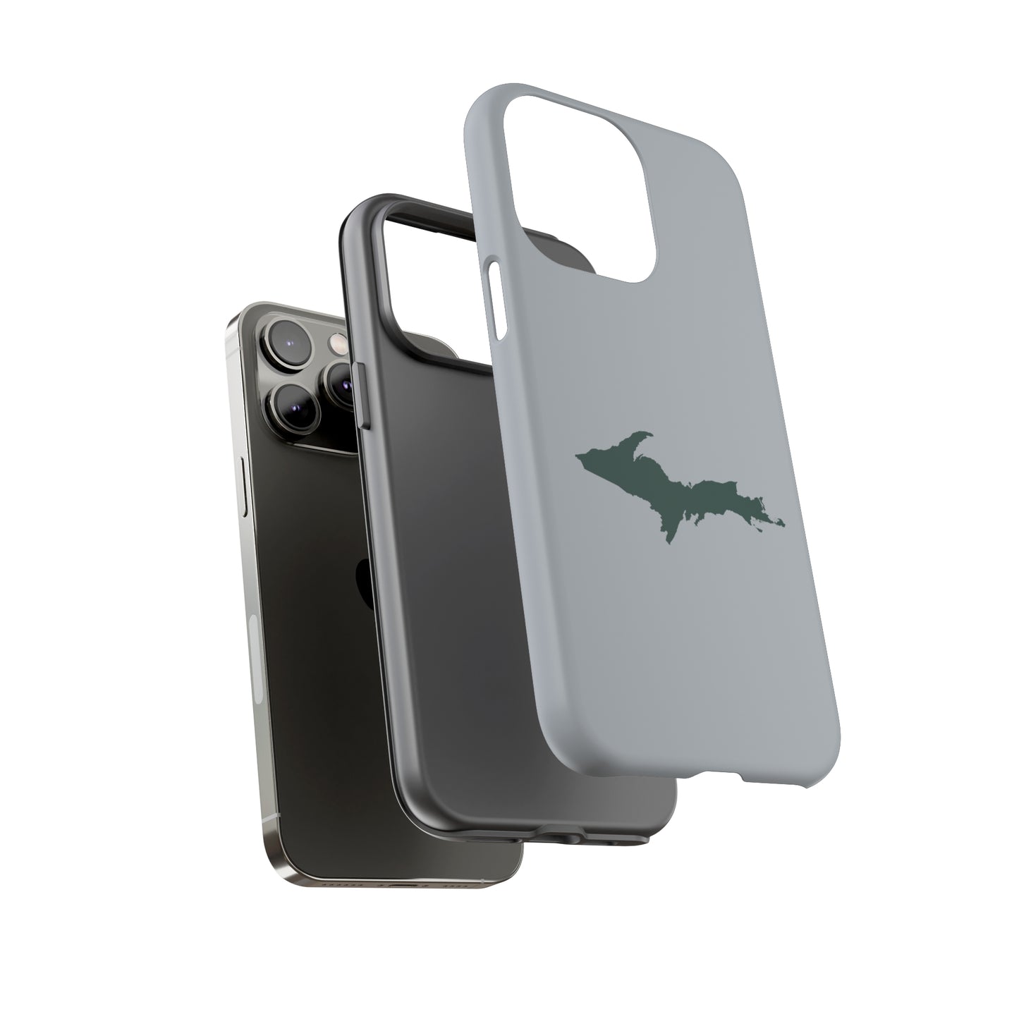 Michigan Upper Peninsula Tough Phone Case (Silver w/ Green UP Outline) | Apple iPhone