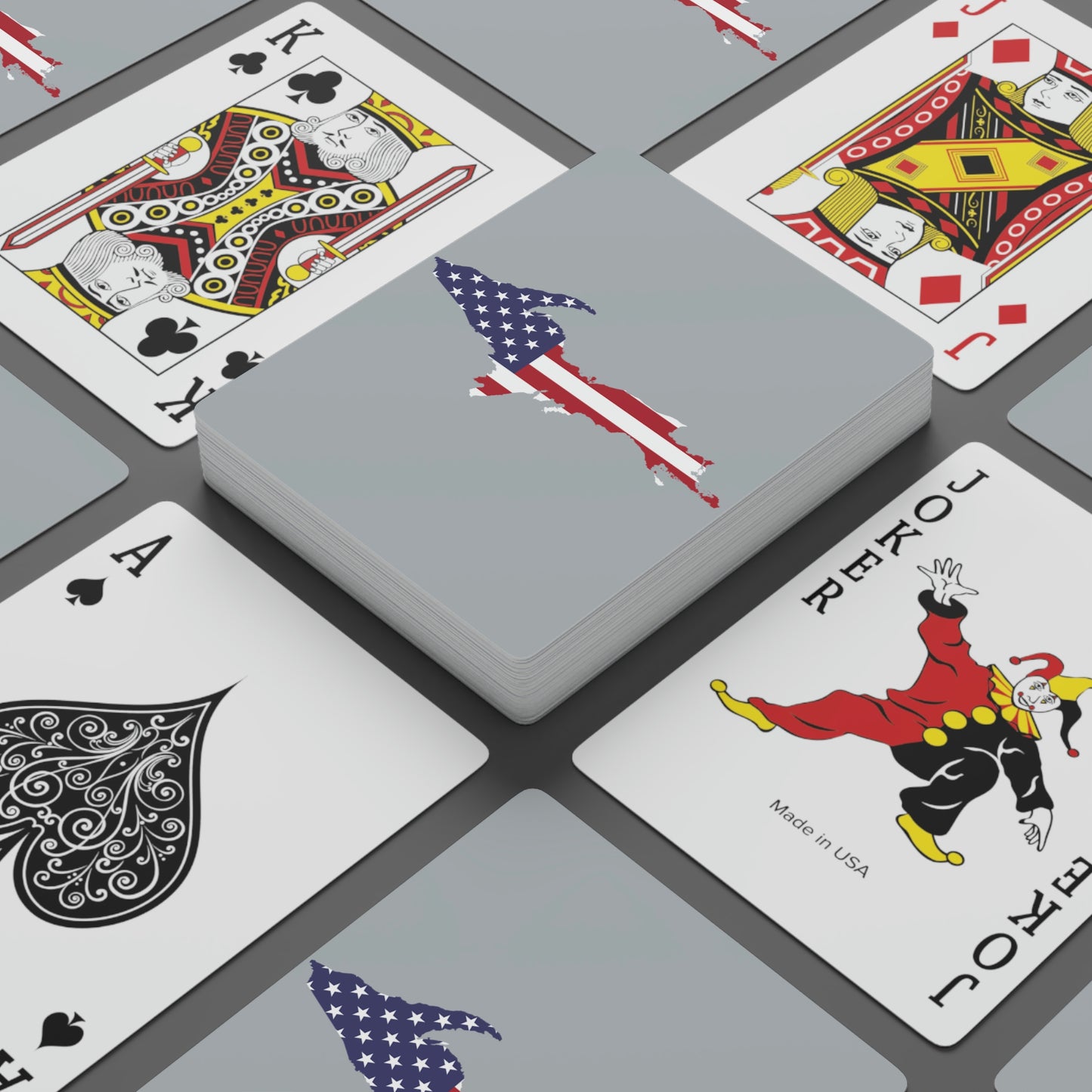 Michigan Upper Peninsula Poker Cards (Silver w/ UP USA Flag Outline)