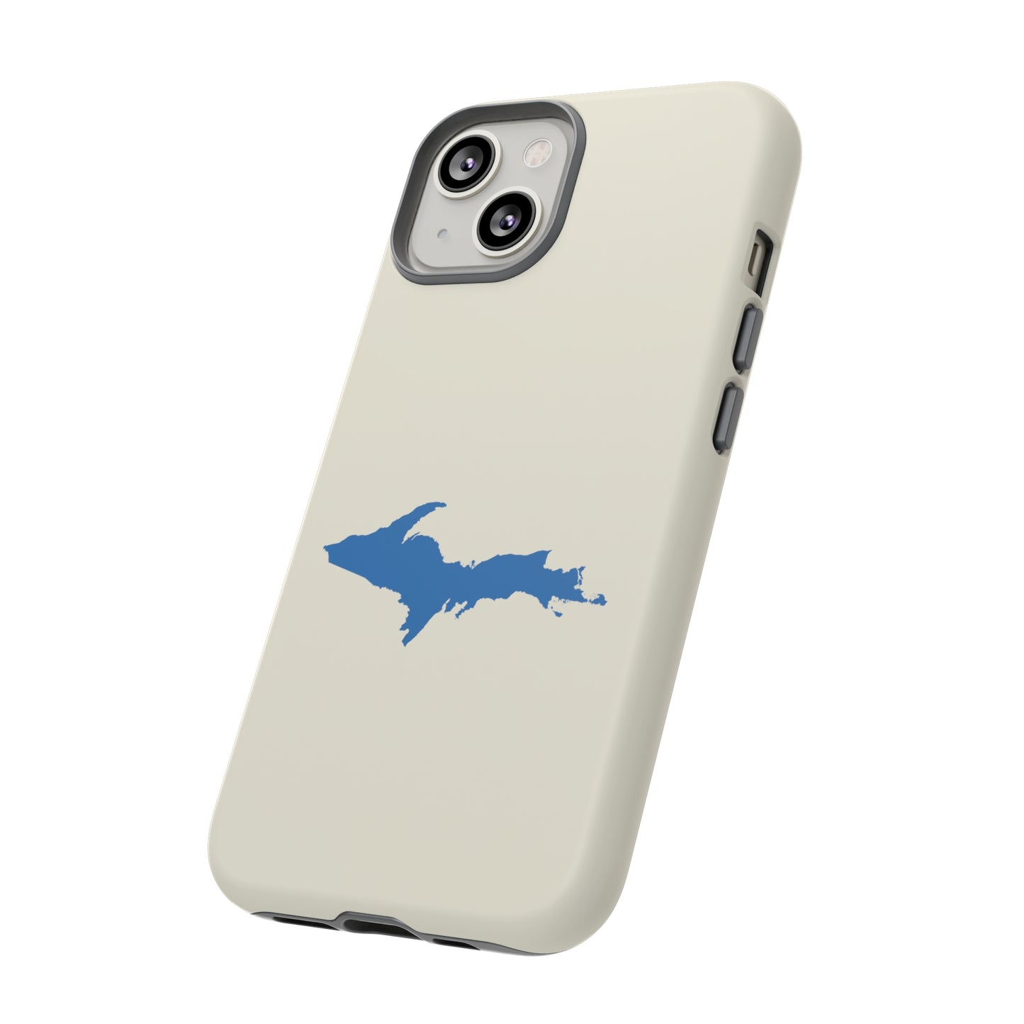 Michigan Upper Peninsula Tough Phone Case (Ivory Color w/ Azure UP Outline) | Apple iPhone