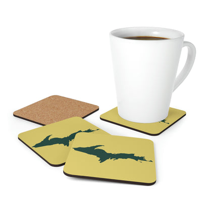 Michigan Upper Peninsula Coaster Set (Plum Yellow w/ Green UP Outline) | Corkwood - 4 pack