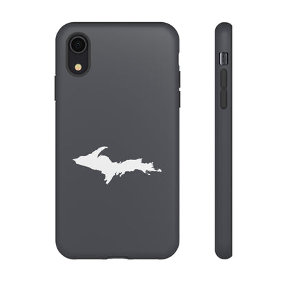 Michigan Upper Peninsula Tough Phone Case (Iron Ore Grey w/ UP Outline) | Apple iPhone