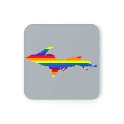 Michigan Upper Peninsula Coaster Set (Silver w/ UP Pride Flag Outline) | Corkwood - 4 pack