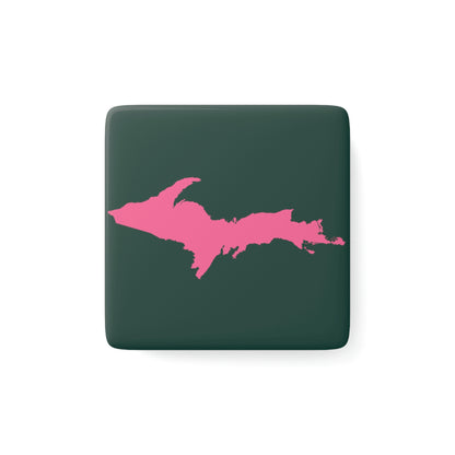 Michigan Upper Peninsula Porcelain Magnet (Green w/ Pink UP Outline)