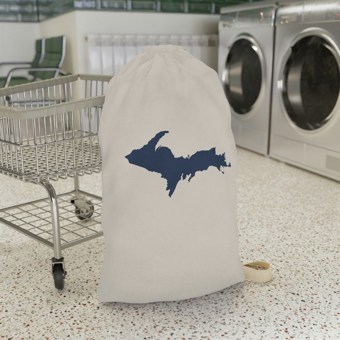 Michigan Upper Peninsula Laundry Bag (Canvas Color w/ Navy UP Outline)