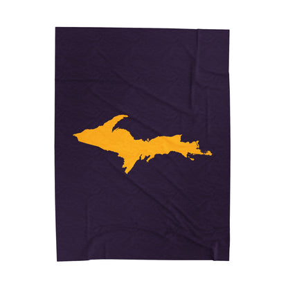 Michigan Upper Peninsula Plush Blanket (w/ Gold UP Outline) | Blackcurrant Color