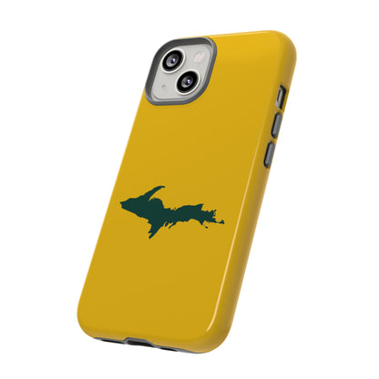 Michigan Upper Peninsula Tough Phone Case (Gold w/ Green UP Outline) | Apple iPhone