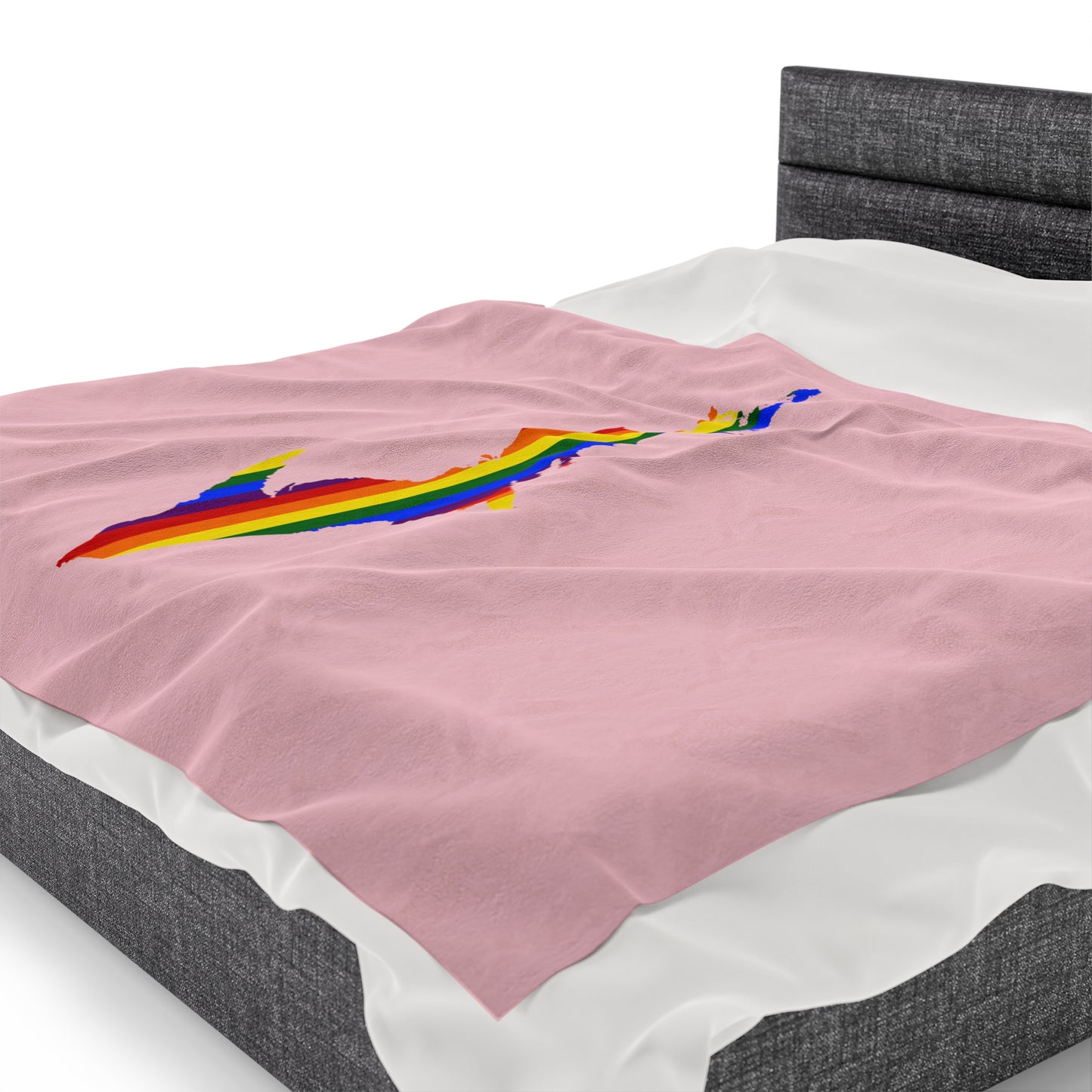 Michigan Upper Peninsula Plush Blanket (w/ UP Pride Flag Outline) | Pale Pink