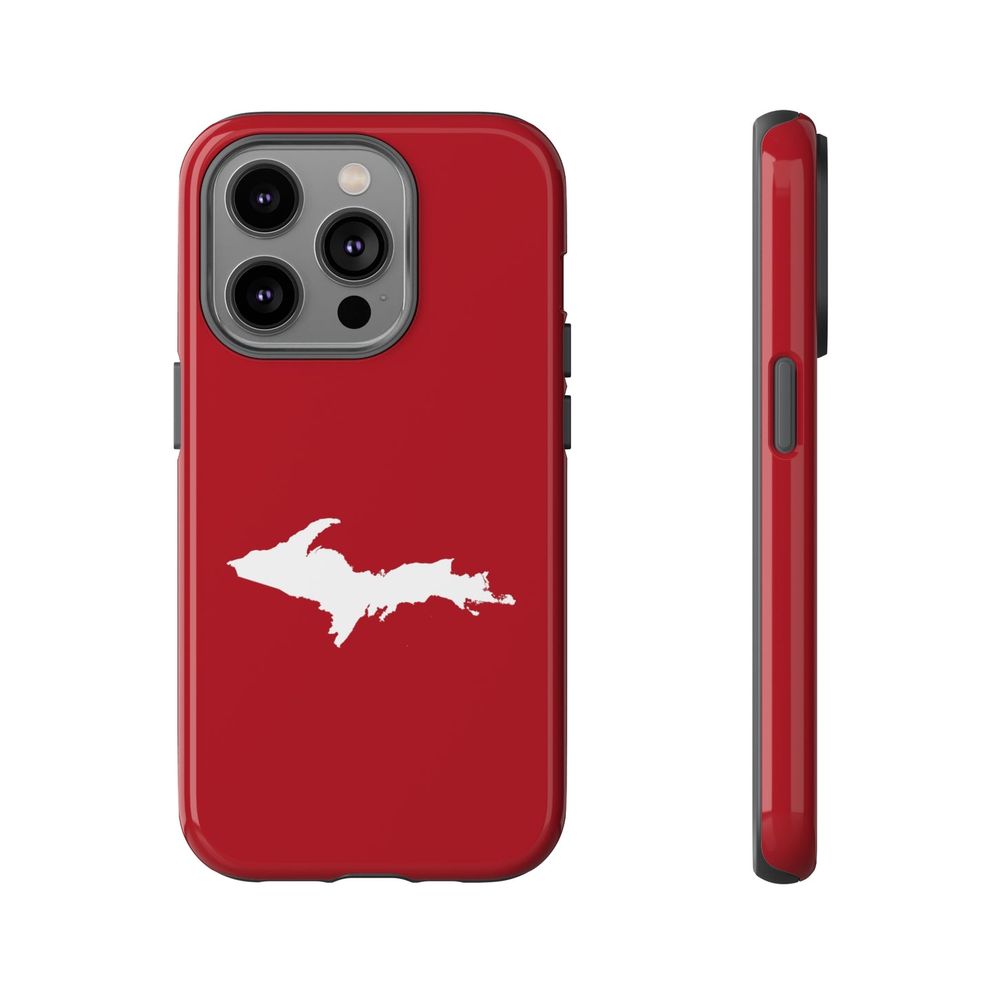 Michigan Upper Peninsula Tough Phone Case (Thimbleberry Red w/ UP Outline) | Apple iPhone