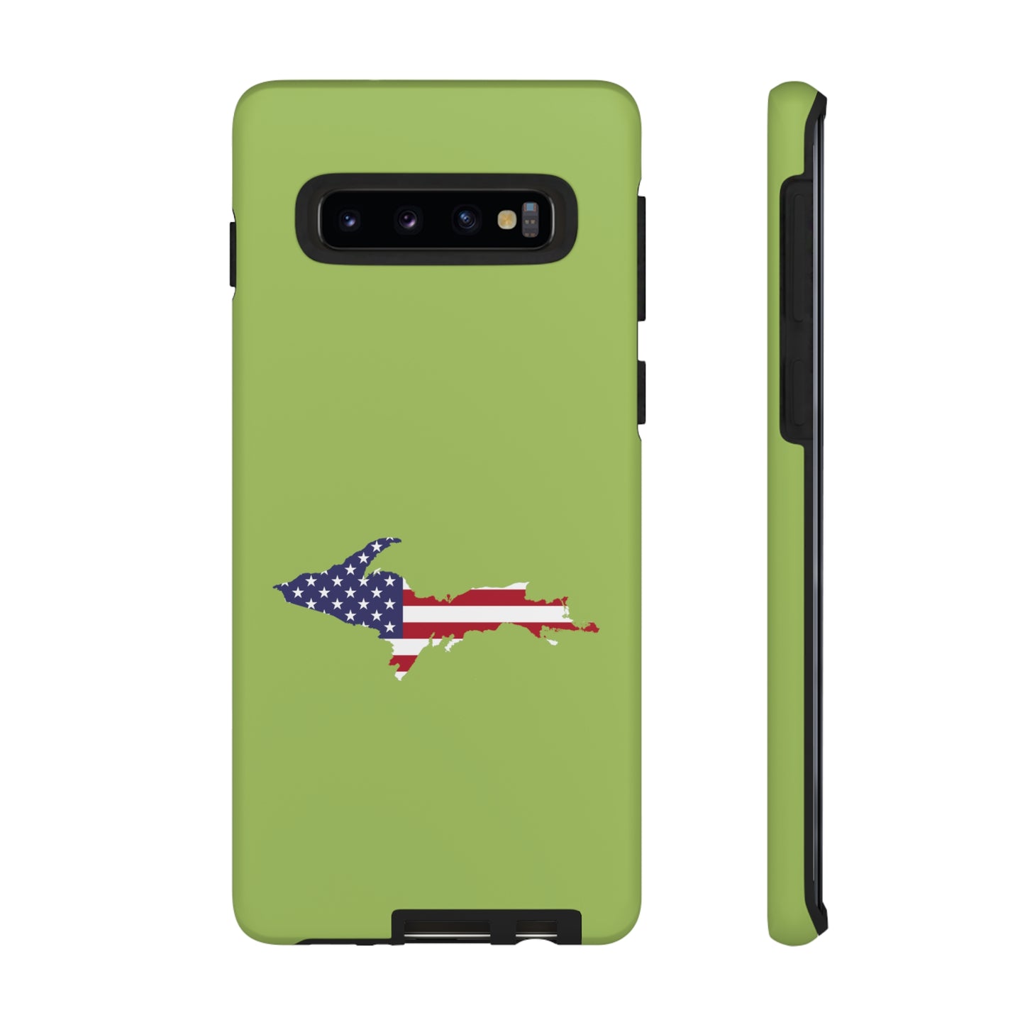 Michigan Upper Peninsula Tough Phone Case (Gooseberry Green w/ UP USA Flag Outline) | Samsung & Pixel Android