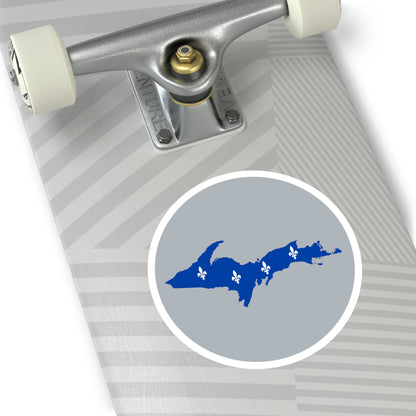 Michigan Upper Peninsula Round Stickers (Silver w/ UP Quebec Flag Outline) | Indoor\Outdoor