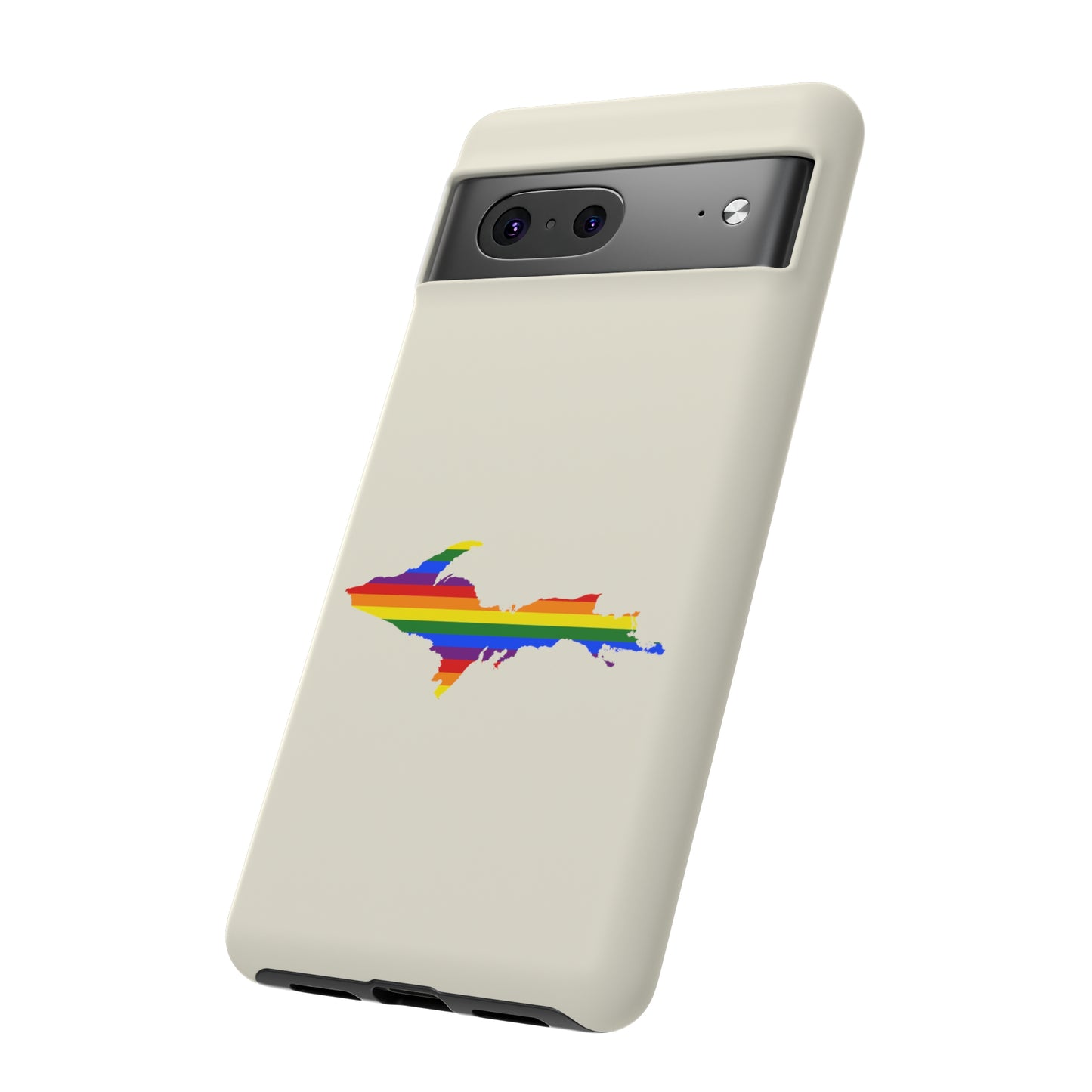 Michigan Upper Peninsula Tough Phone Case (Ivory Color w/ UP Pride Flag Outline) | Samsung & Pixel Android