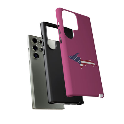 Michigan Upper Peninsula Tough Phone Case (Apple Blossom Pink w/ UP USA Flag Outline) | Samsung & Pixel Android