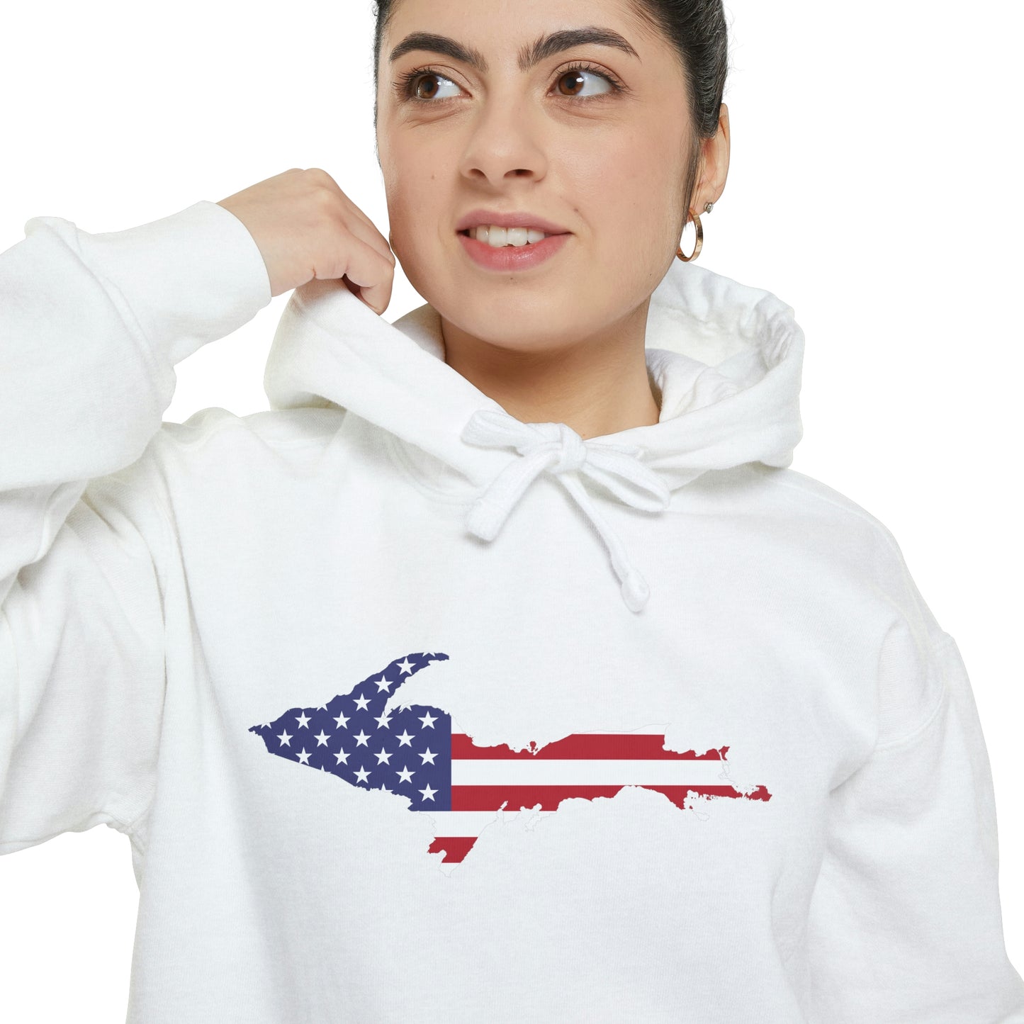 Michigan Upper Peninsula Hoodie (w/ UP USA Flag Outline) | Unisex Garment-Dyed