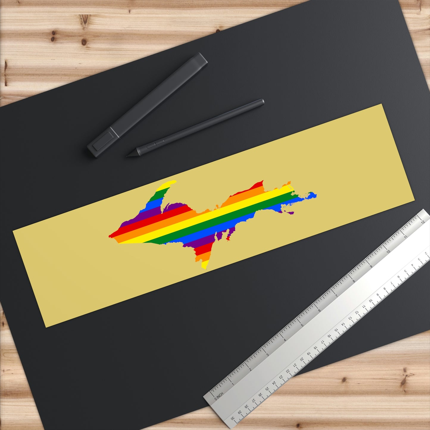 Michigan Upper Peninsula Bumper Stickers (w/ UP Pride Flag Outline) | Plum Yellow Background