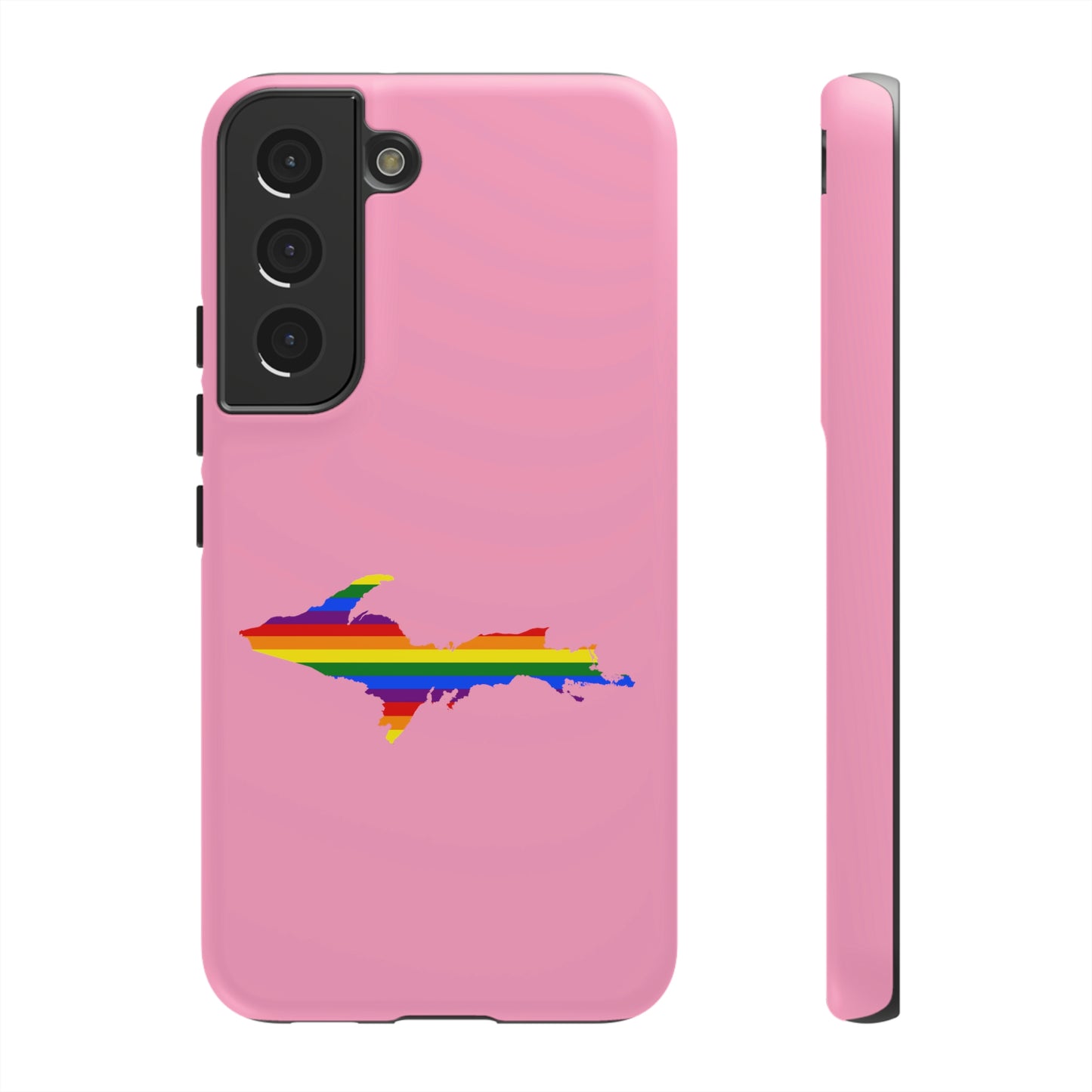 Michigan Upper Peninsula Tough Phone Case ('67 Caddie Pink w/ UP Pride Flag Outline) | Samsung & Pixel Android