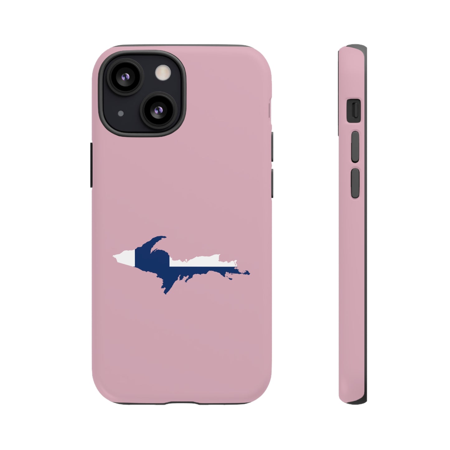 Michigan Upper Peninsula Tough Phone Case (Pink w/ UP Finland Flag Outline) | Apple iPhone