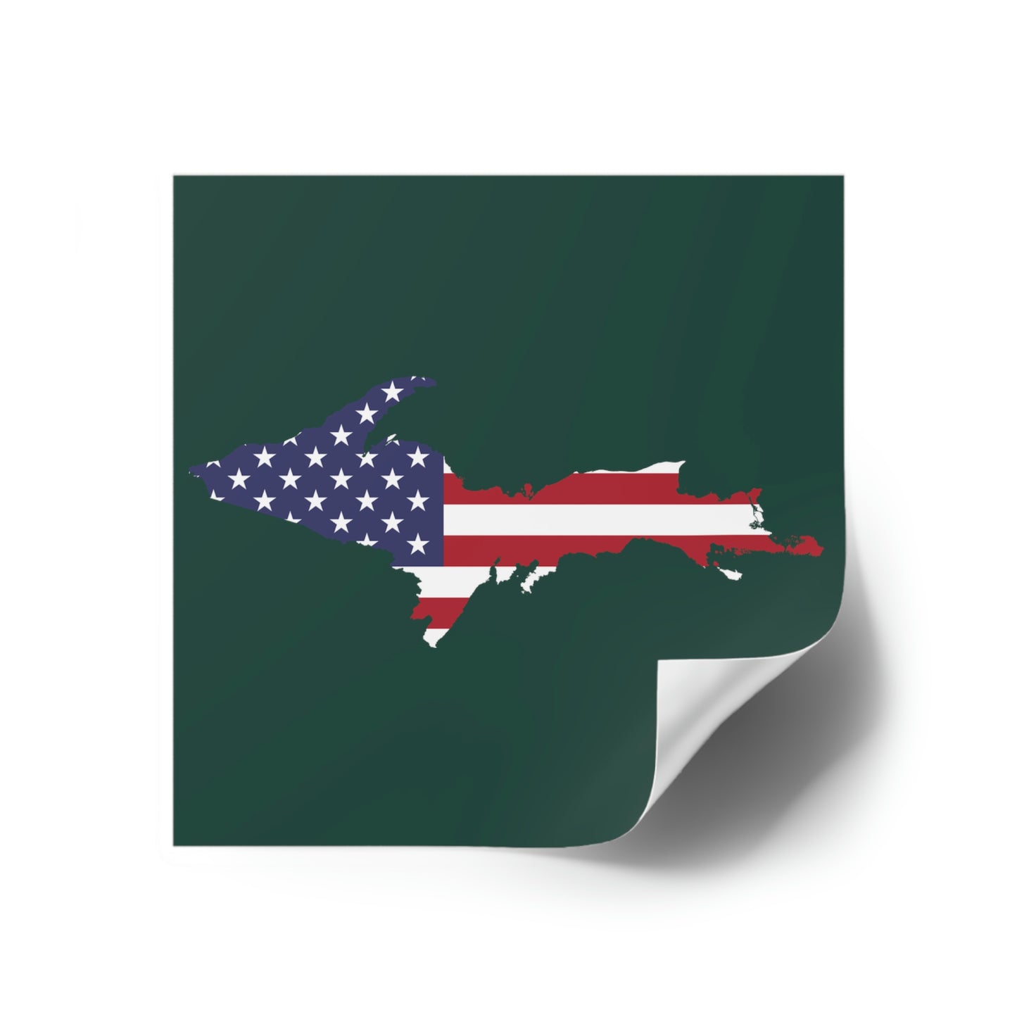 Michigan Upper Peninsula Square Sticker (Green w/ UP USA Flag Outline) | Indoor/Outdoor