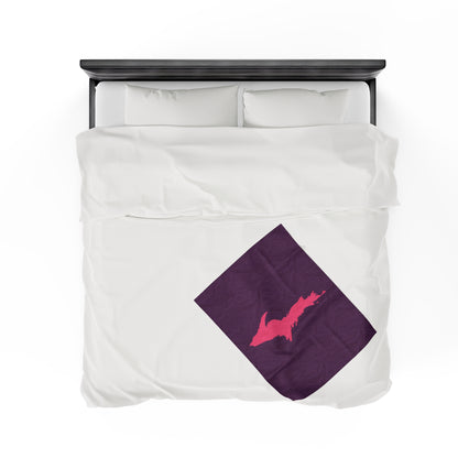 Michigan Upper Peninsula Plush Blanket (w/ Pink UP Outline) | Plum