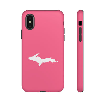 Michigan Upper Peninsula Tough Phone Case (Rhodochrosite Pink w/ UP Outline) | Apple iPhone