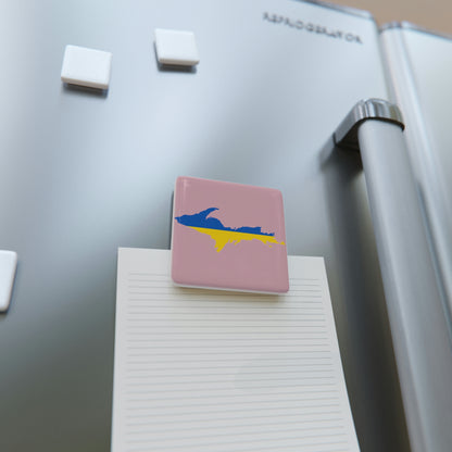 Michigan Upper Peninsula Porcelain Magnet (Pink w/ UP Ukraine Flag Outline)