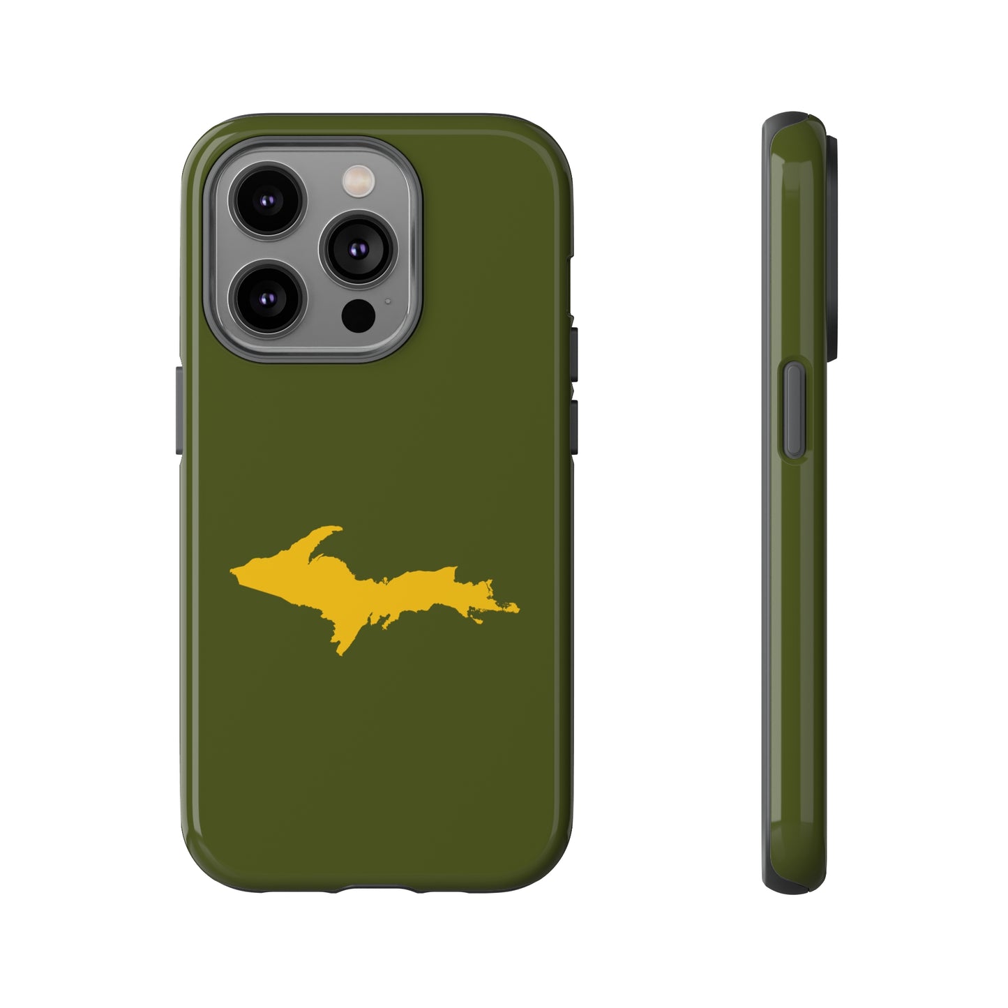 Michigan Upper Peninsula Tough Phone Case (Army Green w/ Gold UP Outline) | Apple iPhone