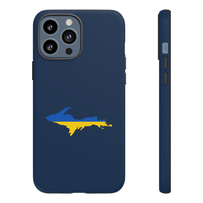 Michigan Upper Peninsula Tough Phone Case (Navy w/ UP Ukraine Flag Outline) | Apple iPhone