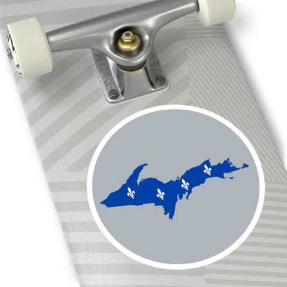 Michigan Upper Peninsula Round Stickers (Silver w/ UP Quebec Flag Outline) | Indoor\Outdoor