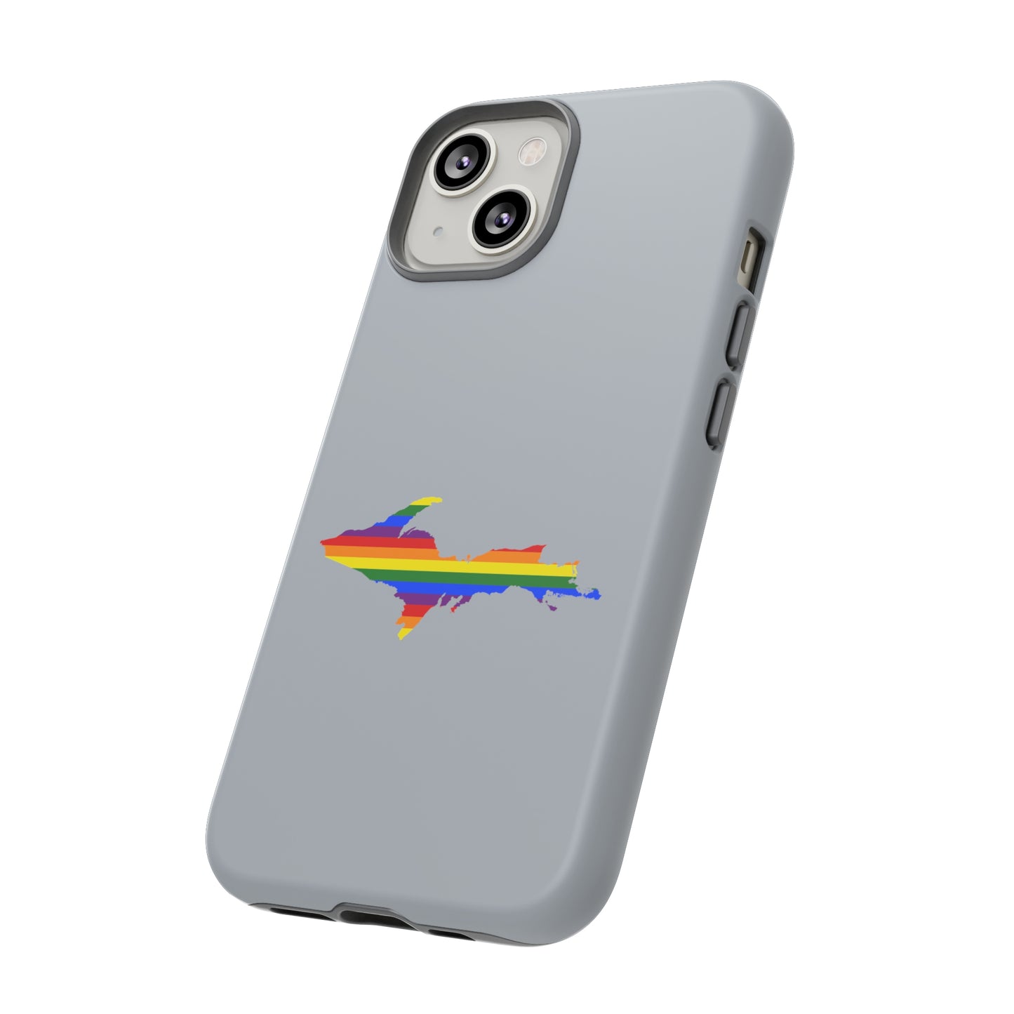 Michigan Upper Peninsula Tough Phone Case (Silver w/ UP Pride Flag Outline) | Apple iPhone