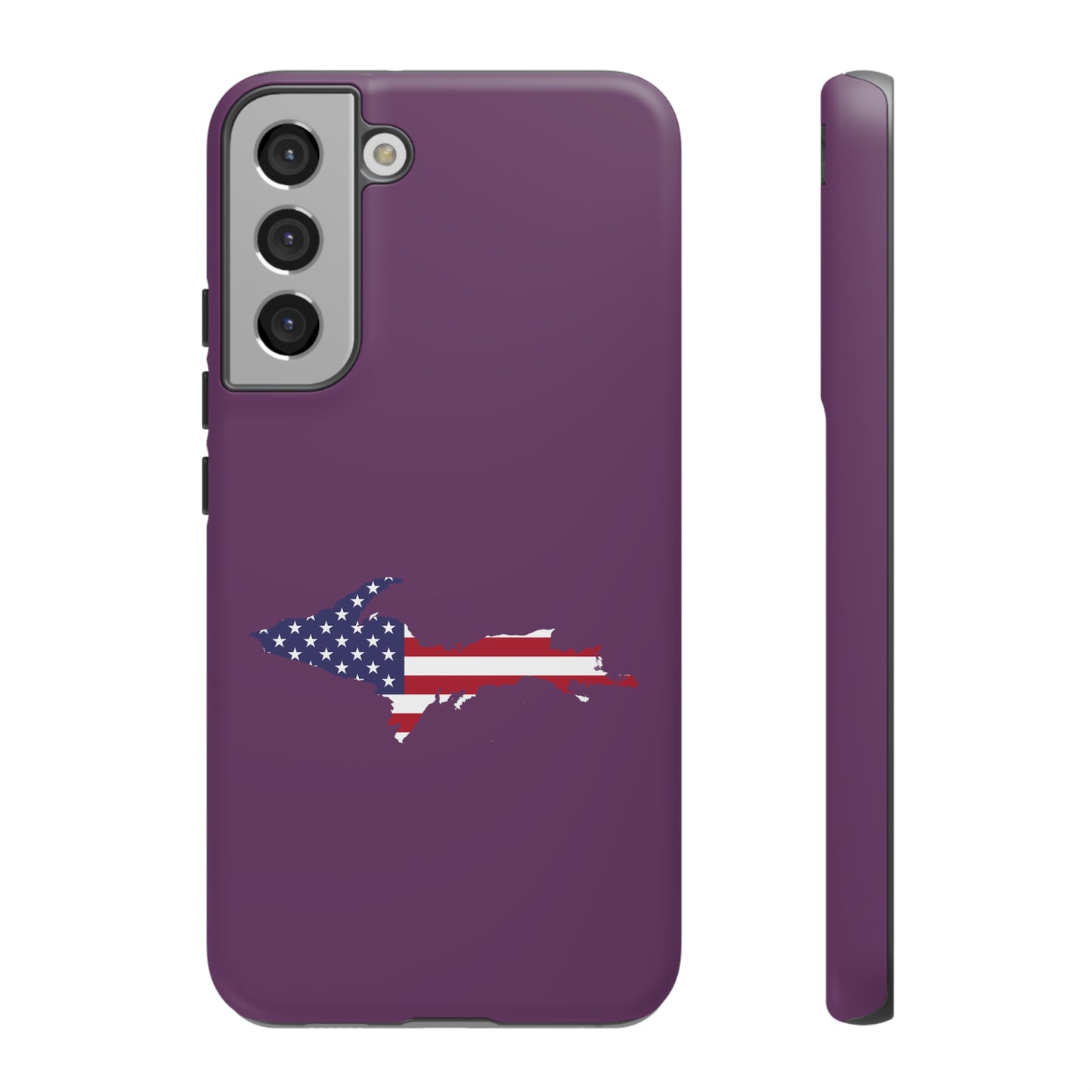 Michigan Upper Peninsula Tough Phone Case (Plum w/ UP USA Flag Outline) | Samsung & Pixel Android