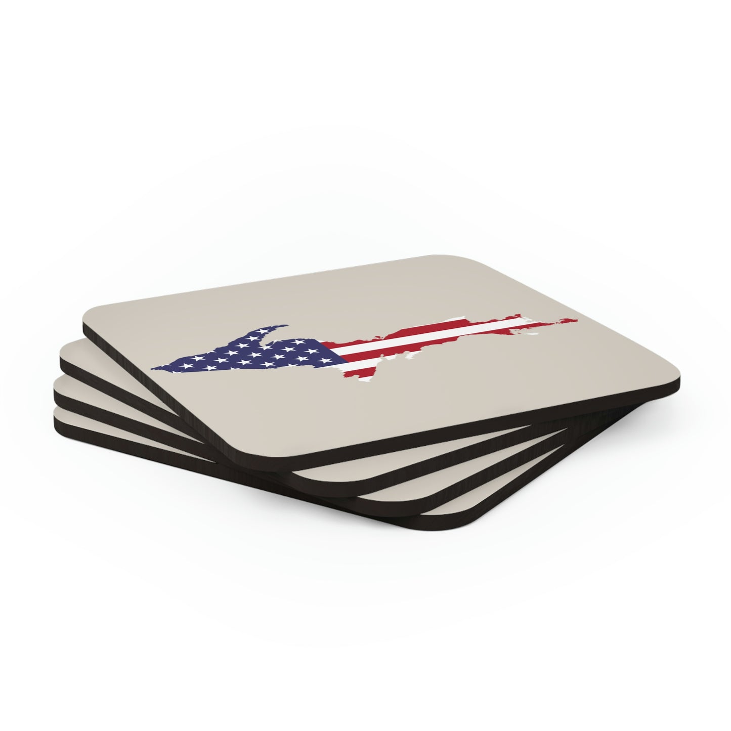 Michigan Upper Peninsula Coaster Set (Canvas Color w/ UP USA Flag Outline) | Corkwood - 4 pack