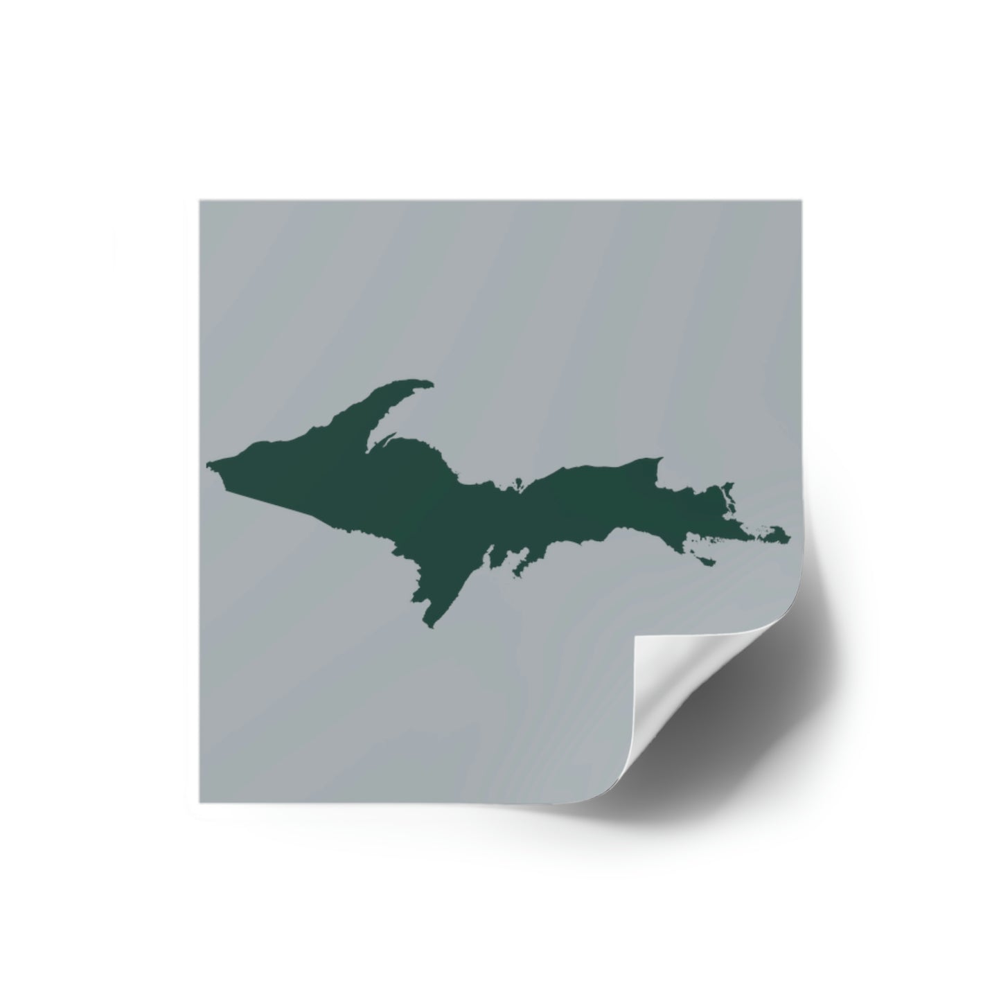 Michigan Upper Peninsula Square Sticker (Silver w/ Green UP Outline) | Indoor/Outdoor