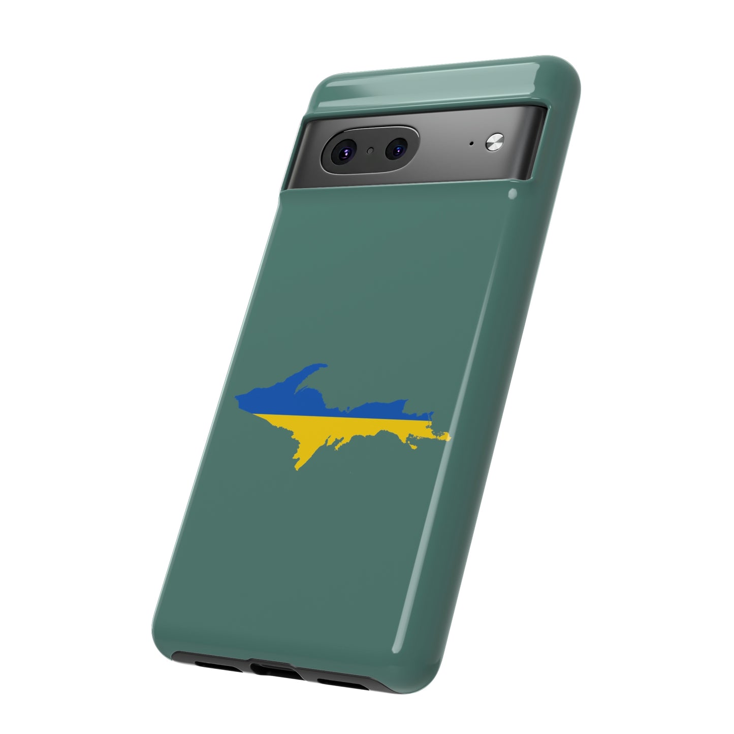 Michigan Upper Peninsula Tough Phone Case (Copper Green w/ UP Ukraine Flag Outline) | Samsung & Pixel Android