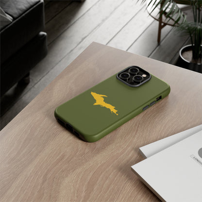 Michigan Upper Peninsula Tough Phone Case (Army Green w/ Gold UP Outline) | Apple iPhone