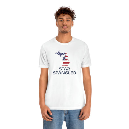 Michigan 'Star Spangled' T-Shirt (Space Agency Font w/ MI USA Flag Outline) | Unisex Standard Fit