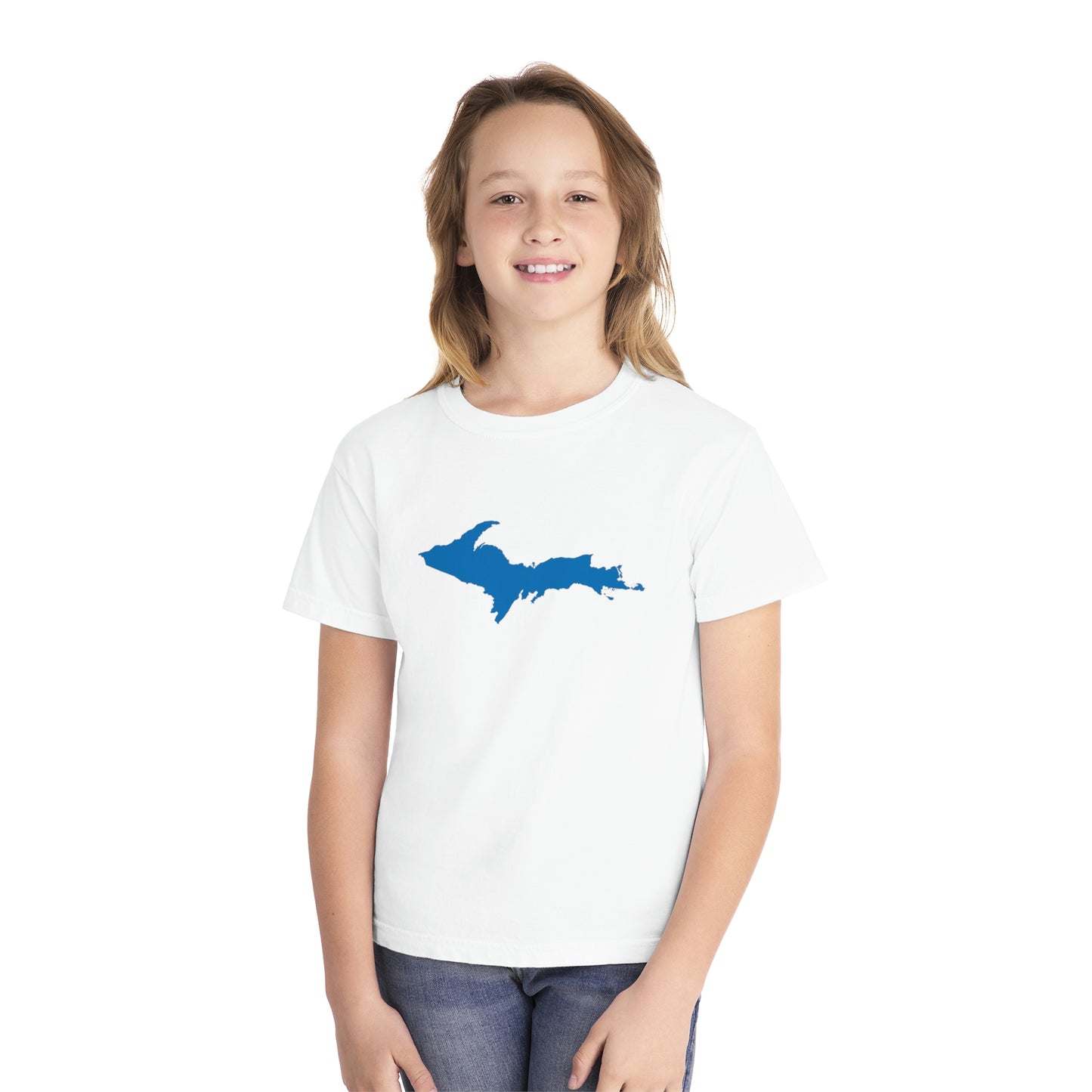 Michigan Upper Peninsula T-Shirt (w/ Azure UP Outline) | Youth Garment-Dyed